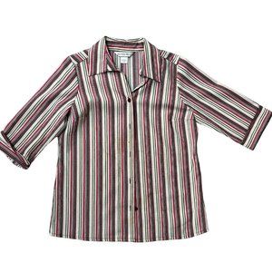 Allison Daley Pink Striped 3/4 Sleeve Button-Up Collar Shirt Women's Size 8 1428